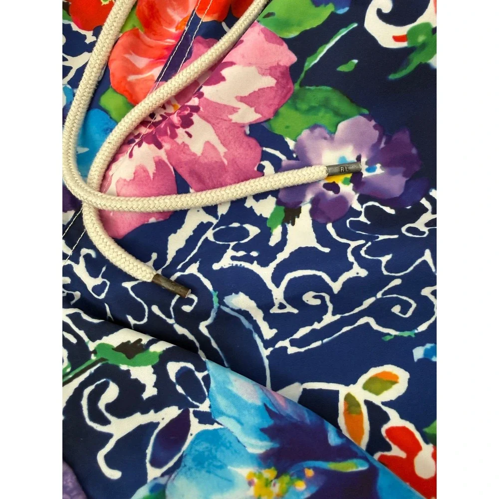 Polo Ralph Lauren Mens Size Small Floral Hibiscus Swim Trunks Navy Blue 6